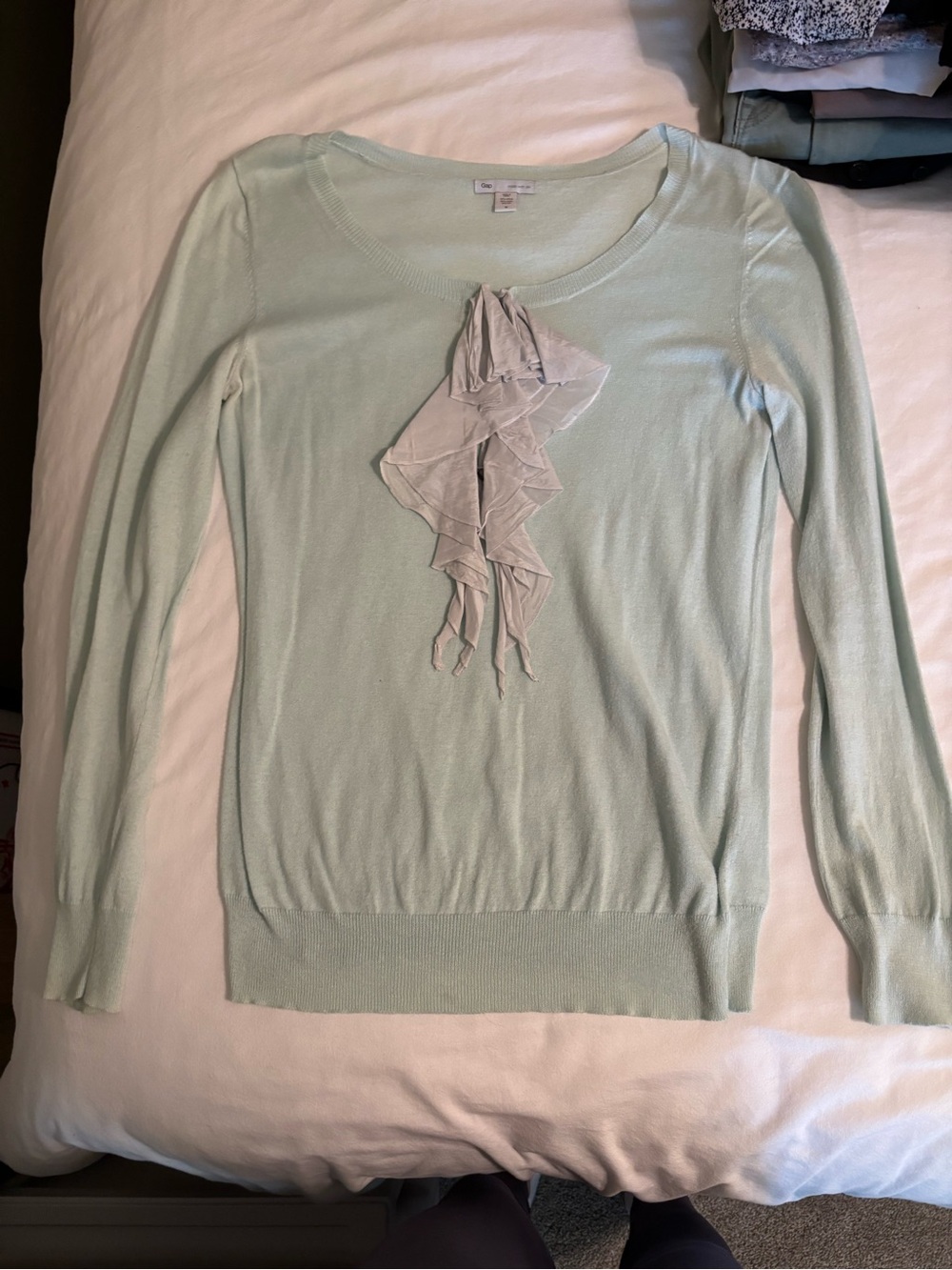 GAP Mint Green Silk-Blend Knit Sweater with Front Tie